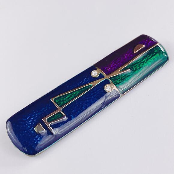 VTG 1980s 1990s Modernist Enamel Artisan Brooch Abstract Geometric Jewelry - Picture 3 of 10